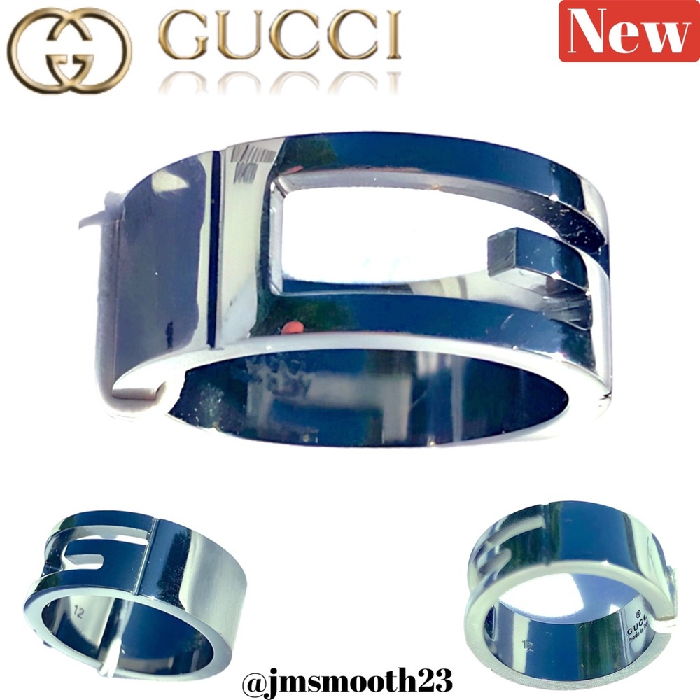 🛑CLEARANCE‼️ 🆕 GUCCI Altoarg Ruthenium Plated Cutout G Ring 4.5 & 5 available